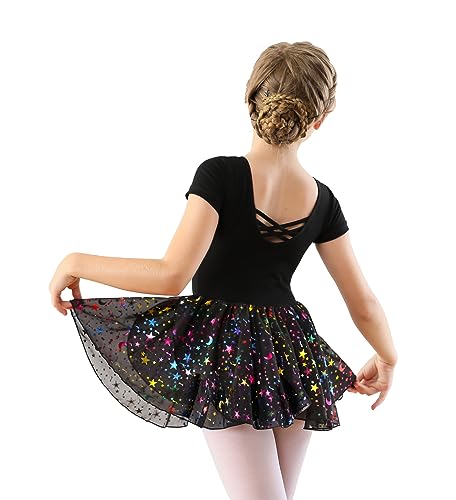 DANSHOW Kinder Ballettkleidung Mädchen Tanzkleider Mädchen Kurzarm Balletttrikot Ballettanzug Tanzkleid mit Chiffonrock(40401-06Q-XL)