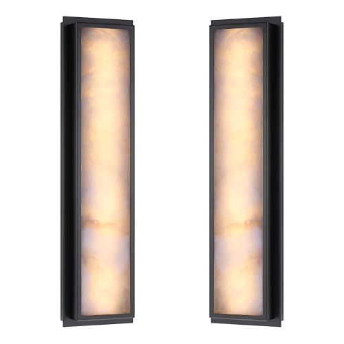 Image of 2 Pack 24 Inch Natural Alabaster Bathroom 20W-3000K LED Home Wall Sconce Modern Concise Style Wall Light Fixture,Black Finish for Bedroom Hallway Bedside Living Room