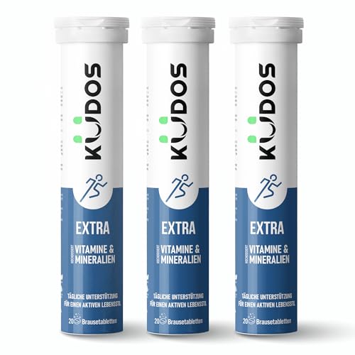 KUDOS Life Extra Hochdosierte Multivitamin Mineral Brausetabletten, Tropischer Fruchtgeschmack, 3 x 20 = 60 Brausetabletten, Made in Germany