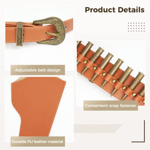 Western Cowboy Belt And Holster, Pu Leather Vintage Cowboy Belt And Right Holster With Toy-Bullets, Adjustable Masquerade Western Costume Accessories For Halloween Party, Role Playing #TOP2