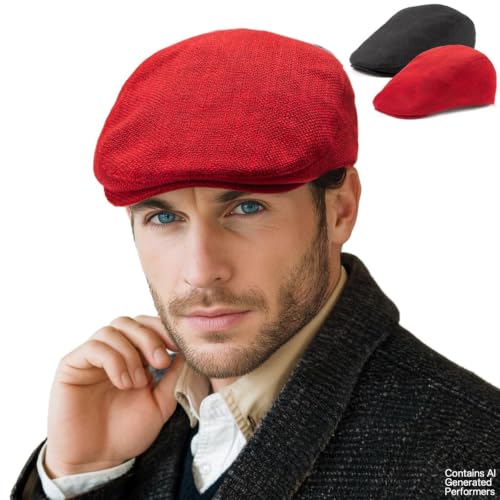 Image of LADYBRO 2-Pack Unisex Flat Cap Newsboy Hats for Men Women Casual Adjustable | Breathable Soft Comfy for Daily Outdoor Wear, Hunting, Fishing, Driving, Fit for 22-23.2 in