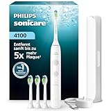 Philips Sonicare Series 4000 Elektrische Zahnbürste – Schallzahnbürste mit Drucksensor, 4 Putzeinstellungen, EasyStart, SmarTimer, 21 Tage Laufzeit, Reiseetui, Weiß, HX4046/41, [Neu]