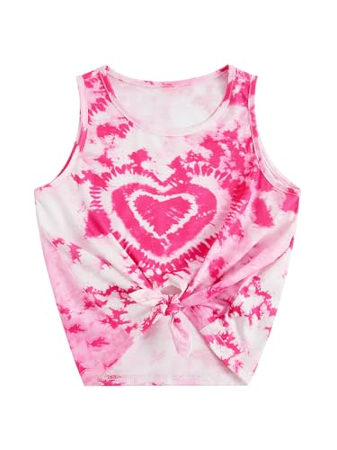 SOLY HUX Girl's Tie Dye Heart Butterfly Print Tank Top Tie Front Sleeveless Summer T Shirt