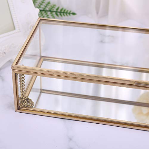 JKPOWER Caixa de anel de casamento rústica geométrica, suporte de armazenamento de joias de vidro tr