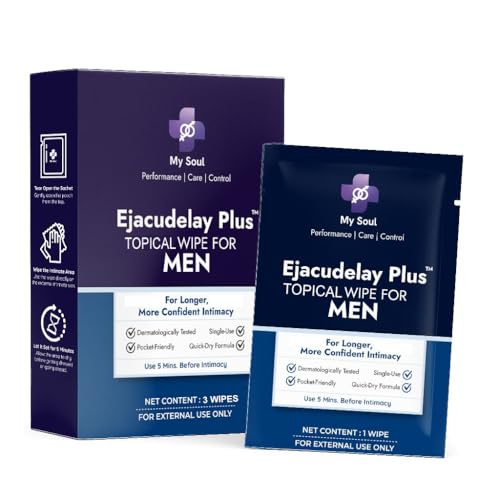 My Soul Ejacudelay Plus Topical Wipes for Men | 3 wipes | Alcohol-Free, Gentle & Quick-Drying | Easy to Use | Discreet & Travel-Friendly Packaging | F