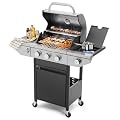 Lyromix 3 Burner Gas Grill and Side Burner, Outdoor Propane Gas Grill with Porcelain-Enameled Cast Iron Grates, Stainless Steel Camping Barbecue Grill for Patio, Party, 37000 BTU