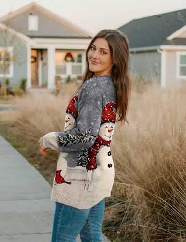 Image of YESNO Women Christmas Sweater Graphic Printed Oversized Pullover Sweaters Casual Loose Knit Tops S01