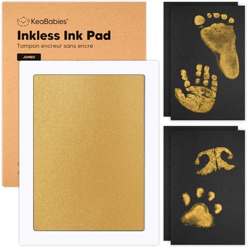 Image of 1-Pack Inkless Baby Hand and Footprint Kit - Mess Free Ink Pad for Newborn Keepsake, Dog Nose & Paw Print Kit, Clean Touch Ink Pad for Baby Hand & Footprints, Ideal New Mom Gifts (Gold, Jumbo)