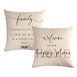 7COLORROOM 2Pack Farmhouse Decor Pillow Cover Family Saying Welcome to Our Home with Inspirational Quotes Cushion Cover Rustic Family Words Home Decorative Pillowcases 18' X 18' for Couch Sofa Patio