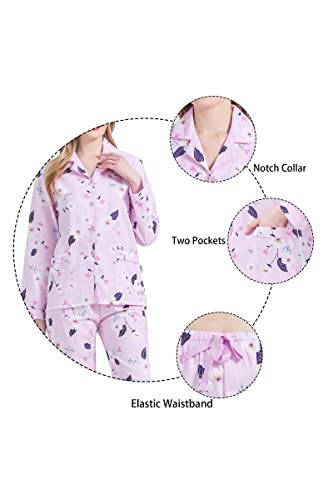 Image of GLOBAL Women Cotton Pajamas Long Sleeve PJs Button Down Sleepwear S-3XL