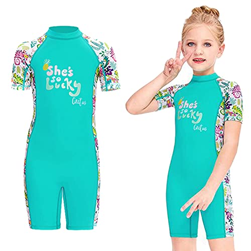 YIJU UPF 50+ Maiô infantil de uma peça com zíper surfe mergulho roupa de banho rash guarda meninas m