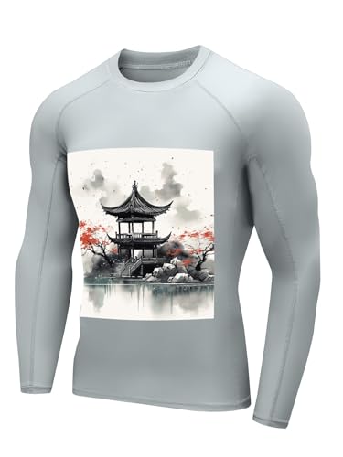 Camiseta de Natación para Hombre Chinese Ink Painting, Mascara contra Rayos UV UPF 50+, Manga Larga, Compresión para Surf, Secado Rápido miniatura 2