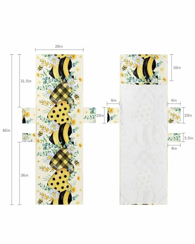 Bee Love Heart Beach Lounge Chair Towel Cover, Soft Chaise Lounge Towel with Side Pockets Patio Pool Chairs Cover for Beach/Pool Sunbathing 29x85 Yellow Spring Floral Green Eucalyptus Plaid