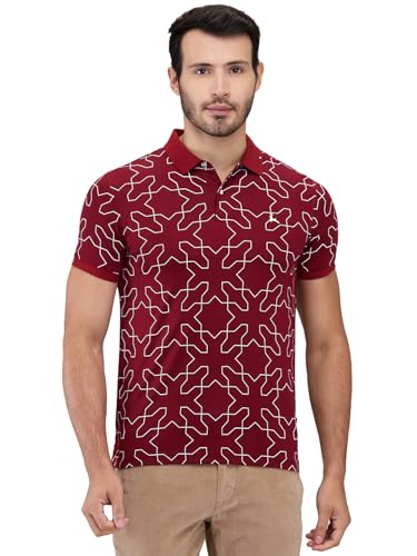 Image of Parx Men Regular Fit Print Pattern Rayon Blend Half Sleeve Polo Neck Casual T-Shirt