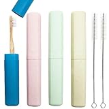 4 Pack Toothbrush Covers & 2 Cleaning Brushes, Portable Toothbrush Travel Case 8 Inches, Toothbrush Case For Traveling, Toothbrush Case 4 Colors,...