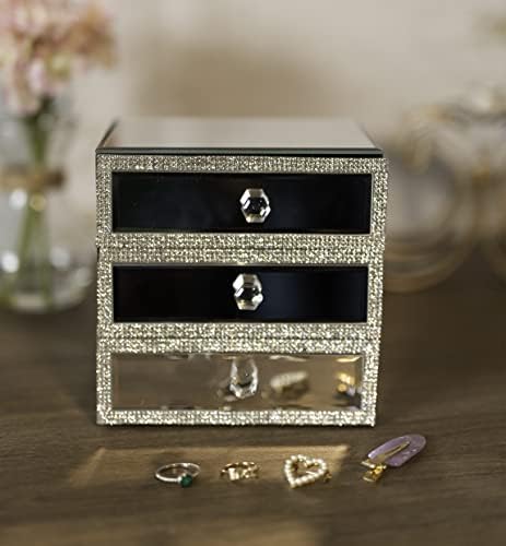 Marco Paul Mirrored Glass Jewellery Box with Black Velvet Silver Glass Cabinet Storage Box Dressing Table Mirror Jewellery Chest Trinket Gift Box Bedroom Accessories Home Decor Christmas Xmas Gift