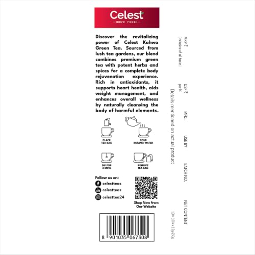 Image of Celest Green Tea Kahwa - 100 Tea Bags | Kahwa Green Tea | Helps in Detox | Contains Desi Herbs & Spices