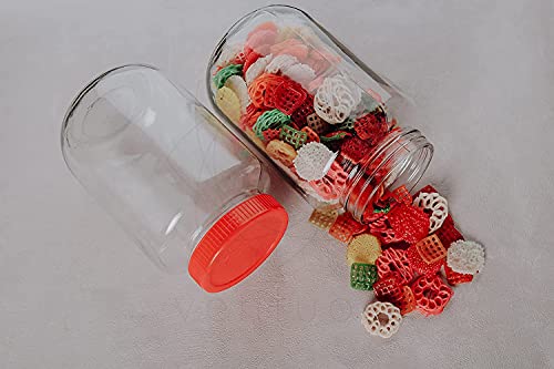 Image of PRAMUKH FASHION Glass Jars and Containers 2000 Ml Barni Kitchen Masala Grocery Storage Glass Jar and Container Air Tight Red Lid Pack of (2)