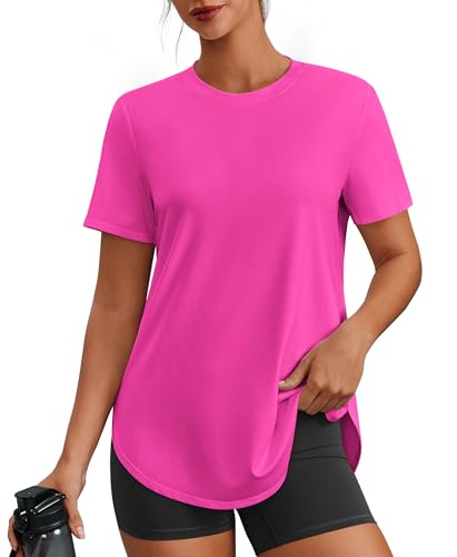 Image of PINSPARK Workout Tops for Women Short Sleeve Athletic Shirts UPF 50+ Quick Dry Running Outfits for Exercise Gym Hiking S-3XL