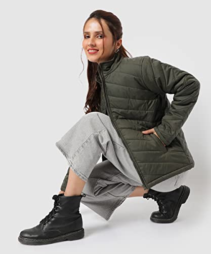 Image of PINACOLADA Women's Pink Puffer Regular Fit Bomber Jacket For Winter Wear | Standing Collar | Full Sleeve | Buttoned | Casual Jacket For Woman & Girl | Western Stylish Jacket For Women