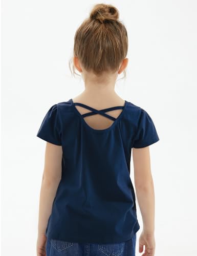 Image of Noomelfish Girls Criss Cross Back T-Shirts Short Puff Sleeve Tee Tops (5-12 Years)