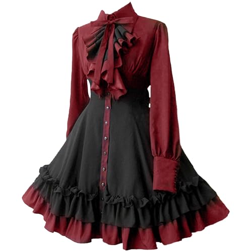 Gothic Kleidung Damen Elegant Rockabilly Kleid Swing A-Linie Partykleider Vintage Steampunk Kostüm Hohe Taille Cocktailkleid Festliches Halloween...
