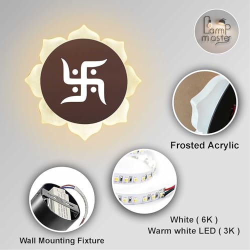Image of Metal, Acrylic Flower - Shaped Swastik Wall Light, Dual L.E.D. Light (White & Warm White),Decorative Light for Home Decor,Ideal for Pooja Room, Bedroom, Living Room, Temple, Home & Office