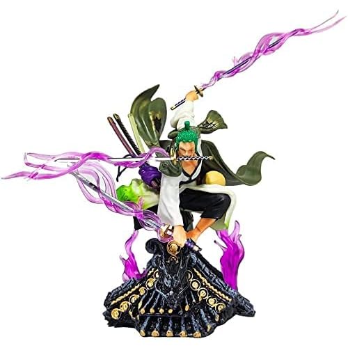 Acebwhtoy Anime Figur, One Piece Zoro Figur Modell, DREI-Messer-Kampffähigkeit Cartoon Charakter Realistische Modell Statue, Actionfigur Collection Model Toys Desktop Ornamente (B)