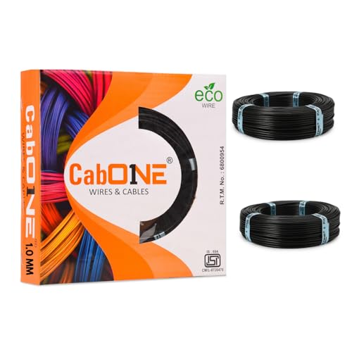 Image of CabONE 1.0 SQ.MM FR PVC Insulated Copper Electrical Wire, 90 Meter (Black, Pack of 2) | ISI Marked Fire Retardant Single Core Cable for Home Wiring