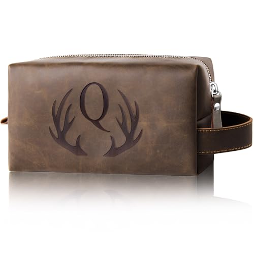Aganmi Personalized PU Leather Travel Toiletry Bag for Men Engraved Initial