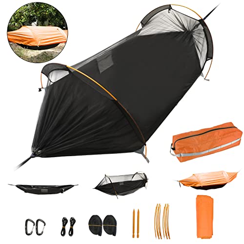 Camping Hammock Tent With Rain Fly Tarp And Mosquito Net Tree Straps,1-2 Persons Bivvy Hammock Set For Backpacking Hiking Travel Yard Outdoor Activities,Orange 108" X 60" X 24" #TOP1