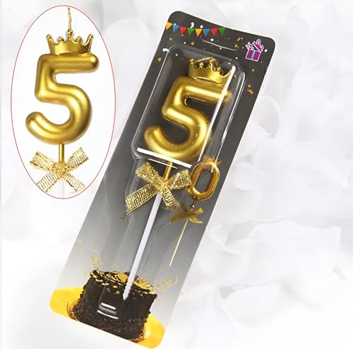 Image of Number 5 Unscented Candle with Crown 3 inch for 5th Birthday Party, Wedding Anniversary, Engagement Celebration, Theme Party, Bachelors Decoration, Gold Numerical No 5