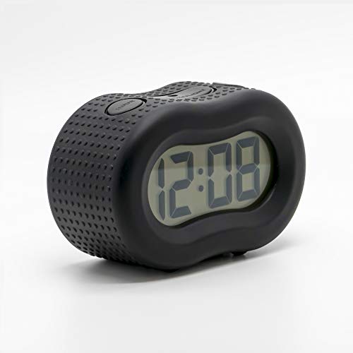 Image of Timelink Smartlight Rubber Alarm Clock with Automatic Night Light and Large Display - Easy-to-Use Digital Alarm with Snooze, Soft Rubber Case, Battery Operated, for Kids and Adults (Black)