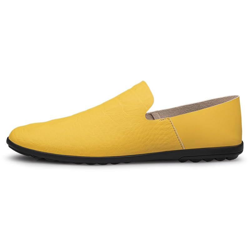 Loafers for Men Round Toe Faux Leather Loafer Shoes Flexible Anti-Slip Resistant Casual Wedding Slip On(Yellow,10)3