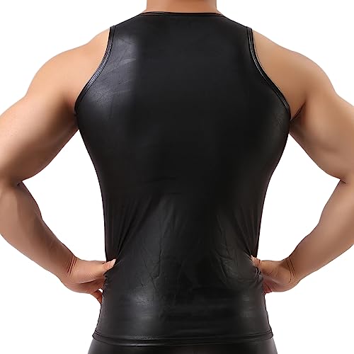 YUFEIDA Men's Faux Leather Vest Undershirt Tank Top Sleeveless Shirt Waistcoats4