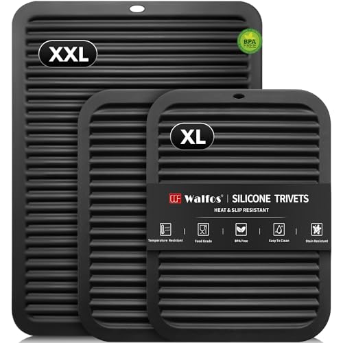 Image of Walfos XXL Silicone Trivet 16 Inch and Trivets Mats 12 Inch, Trivets for Hot Pots and Pans, Heat Resistant Pot Holders Hot Pads for Kitchen Quartz Countertops, Hot Dishes, 3 Pack