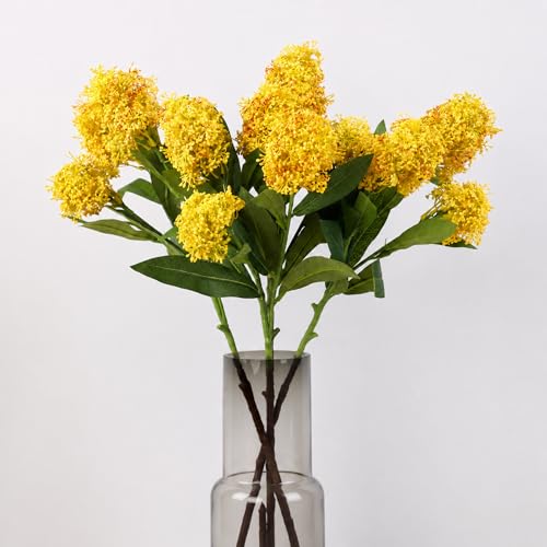 Image of 4 Pcs Artificial Flowers for Decoration, 23 Inch Faux Berry Stems Faux Skimmia Spray with Leaves Fake Flowers for Vase Home Table Floral Arrangement Wedding Decor(Yellow,Yinyu Fruit)