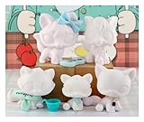 DKEMOVLAN 5pcs/Lot White Base for Custom Pet Shop Tabby Cat Fox Baby Kitten Sitting Cat Timber Wolf Mini Figures