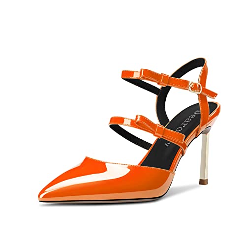 DearOnly Women High Stiletto Heel Pointed Toe Sandals Slingback Buckle Wedding Cute 3.3 Inches Heels