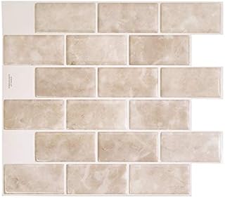Smart Tiles - Peel and Stick Backsplash - Subway Sora Beige, Marble - 4 Sheets of 10.95