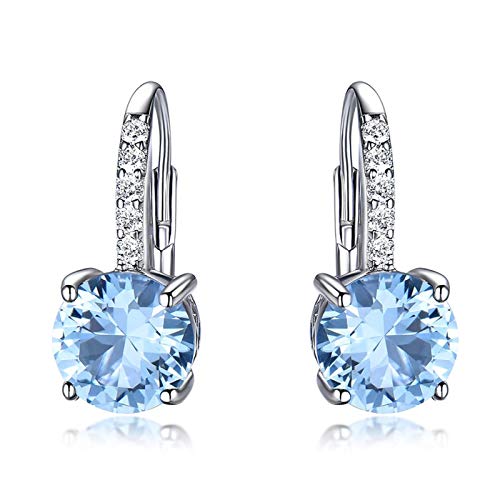 KnSam Boucles d'Oreilles Dormeuses Argent Femme Pendantes Topaze Bleu Ciel/Saphir Fantaisie