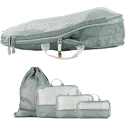 Cubo Plástico Rectangular TRAVEL DUDE Organizador de Maletas con Bolsas de Compresión para Equipaje | De Botellas de Plástico Recicladas | Bolsas Organizadoras Maleta | Packing Cubes (Azul Acero, 4 piezas)