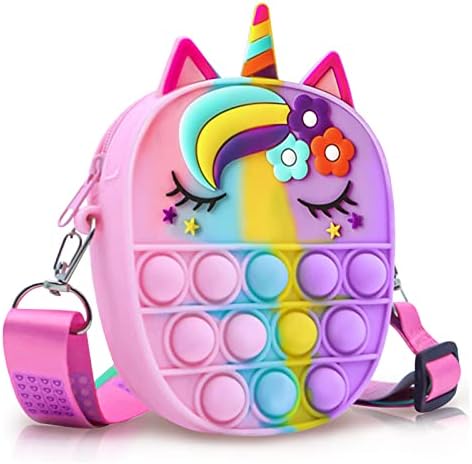 Unicorn Pop Bag it Fidget Bag,Silicone Push Bubble Bag Fashion Rainbow Pop Purse Bag for Girls with Adjustable Shoulder Straps(style d)