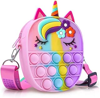 Unicorn Pop Bag it Fidget Bag,Silicone Push Bubble Bag Fashion Rainbow Pop Purse Bag for Girls with Adjustable Shoulder Straps(style d)