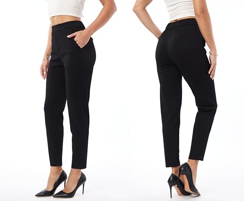 heipeiwa Women's Dress Pants High Waist Pull on Pants Comfort Stretch Work Slacks Crop Trouser3
