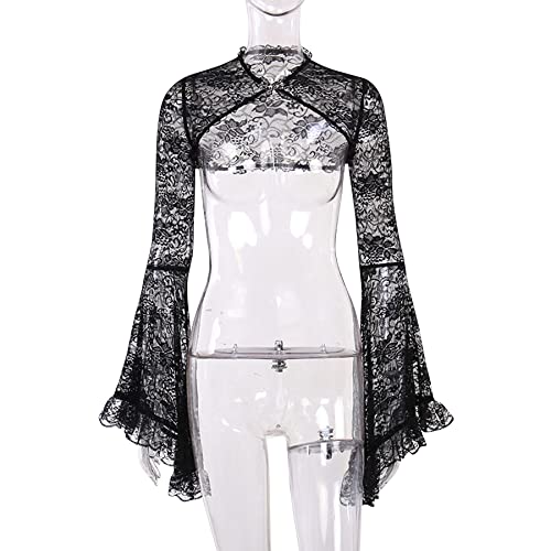 Women Long Sleeve Lace Bolero Shrug Open Front Cropped Cardigan High Neck Sweatshirts4