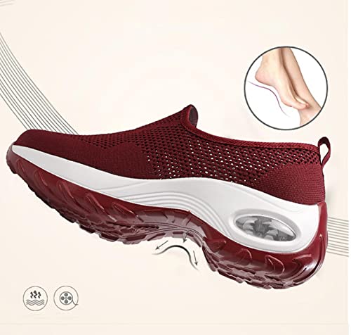 Ladies Air Cushion Walking Shoes Summer Knitting Mesh Sneaker Convenient Casual Slip on Running Shoes Lightweight Breathable Sneakers Big Size Jogging Shoes4