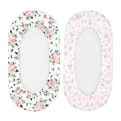 Baby Jersey Cotton Bassinet Sheets For Boy And Girl, Ultra Soft Baby Bedside Sleeper Cover, Universal Sheet Set For Rectangle, Oval, Or Hourglass Bassinet Mattress (Pink Heart) #TOP3