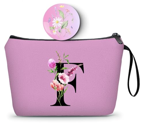 A-Z Friendship Gifts for Women, Purple Initial Makeup Bag with Mirror, F