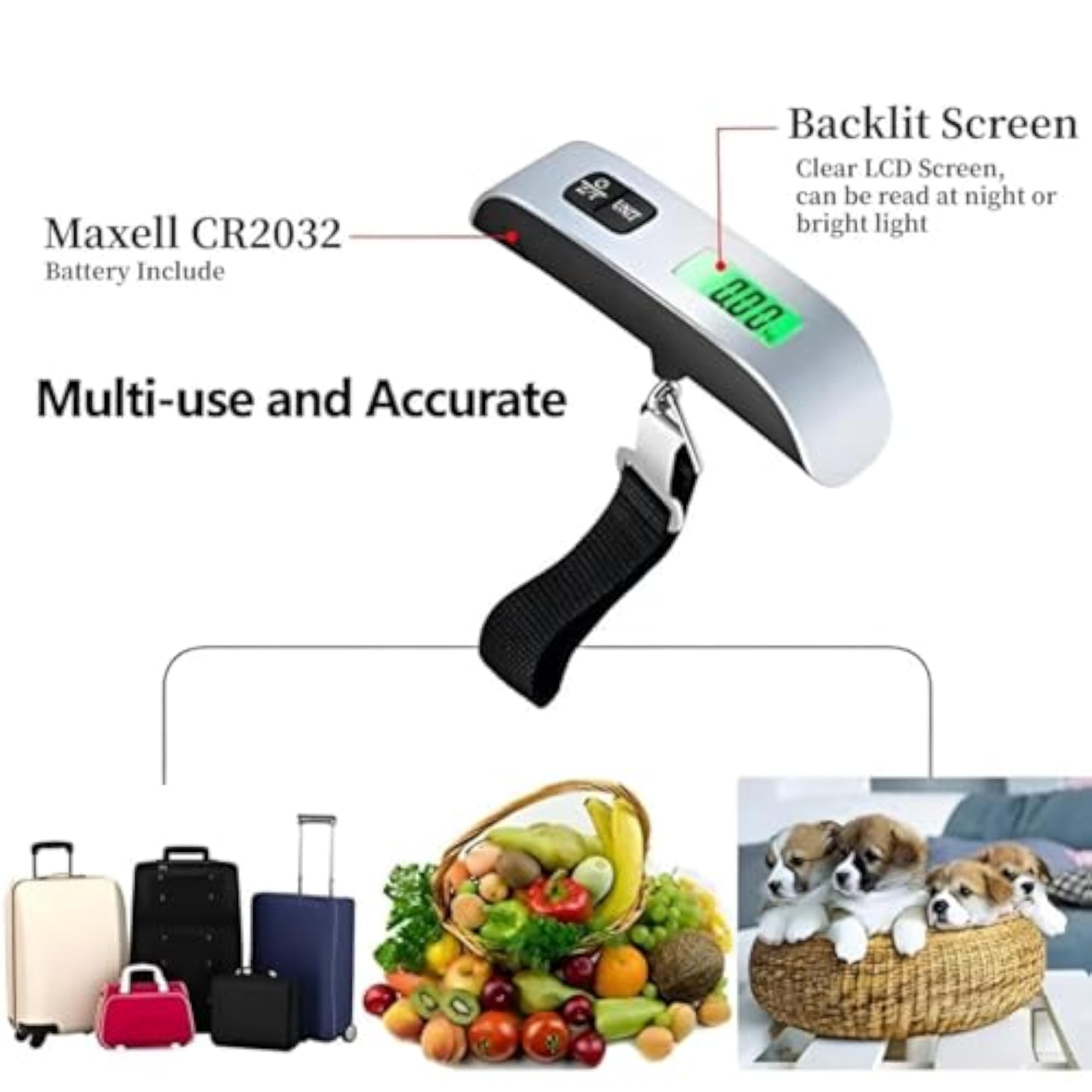 Digital Luggage Scale, 10g to 50kg Capacity
